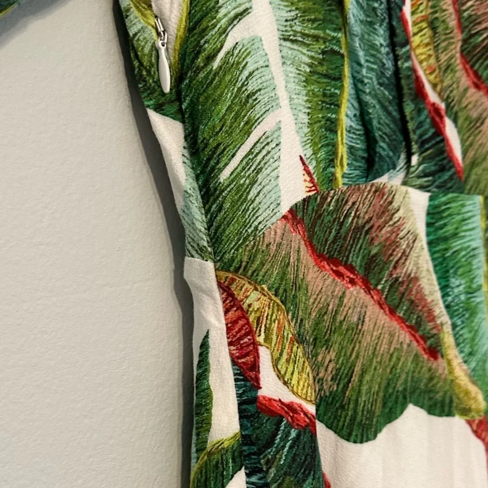 Long Sleeve Maxi Dress with Tropical Pineapple Print - Green/White/Coral - Picture 7 of 8